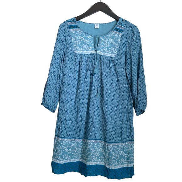 Old Navy Dress Sz Small Blue Floral Designs Folkcore Cottagecore - Picture 1 of 7